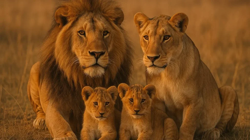 Leones con sus crias