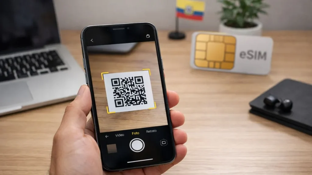 Activación de eSIM en smartphone escaneando código QR