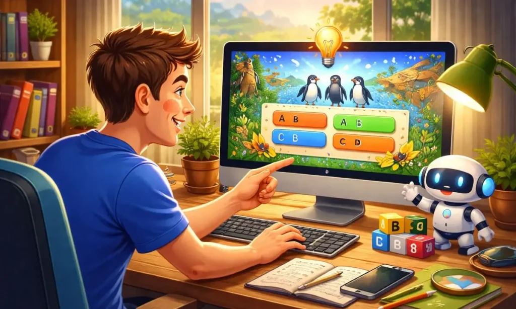 Una perosona jugando bing homepage quiz