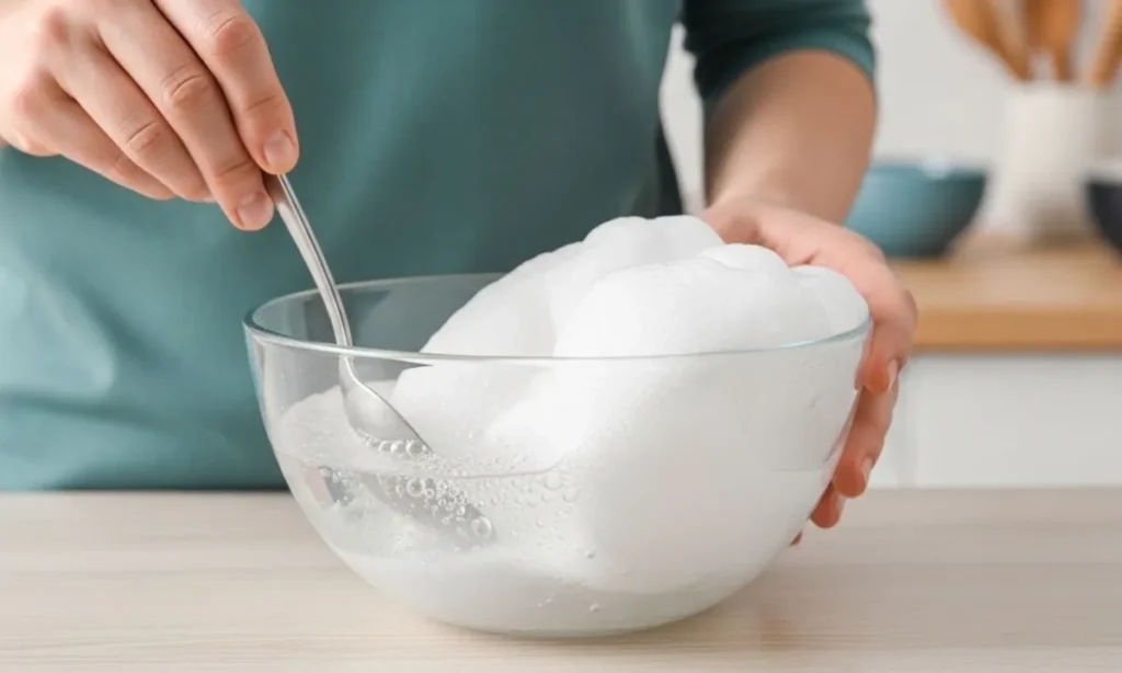 Revolviendo vinagre y bicarbonato para las canas