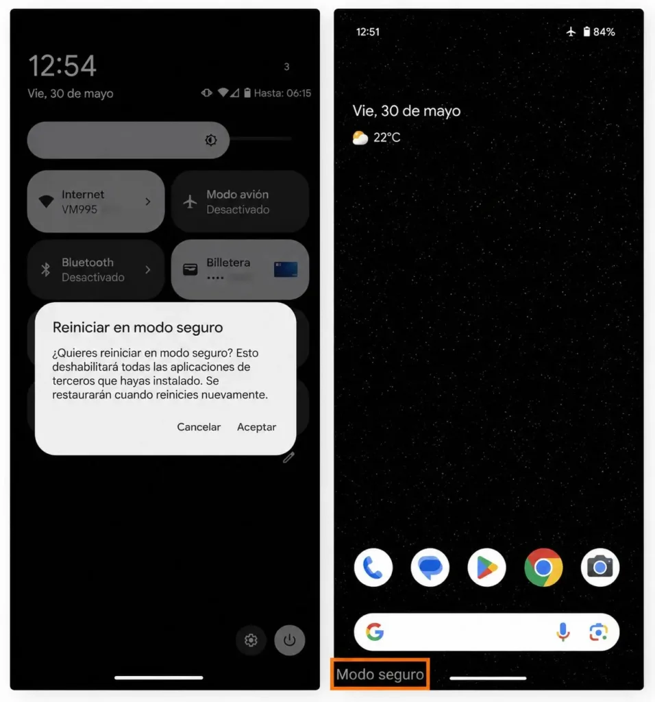Modo seguro activado en el celular